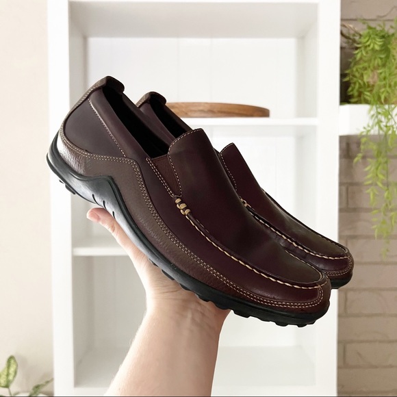 Cole Haan Brown Leather Square Toe Tucker Venetian Loafers